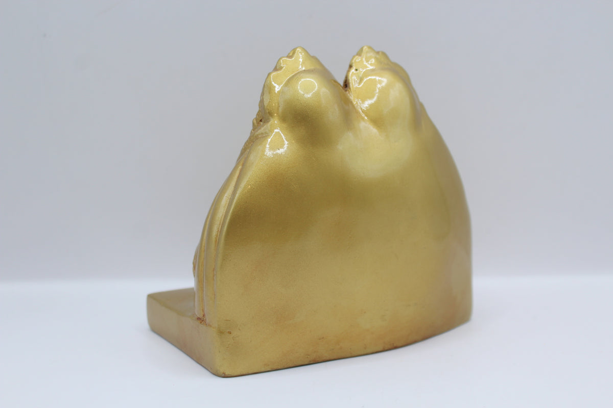 Gold resin Chamunda Maa murti with lion, back view