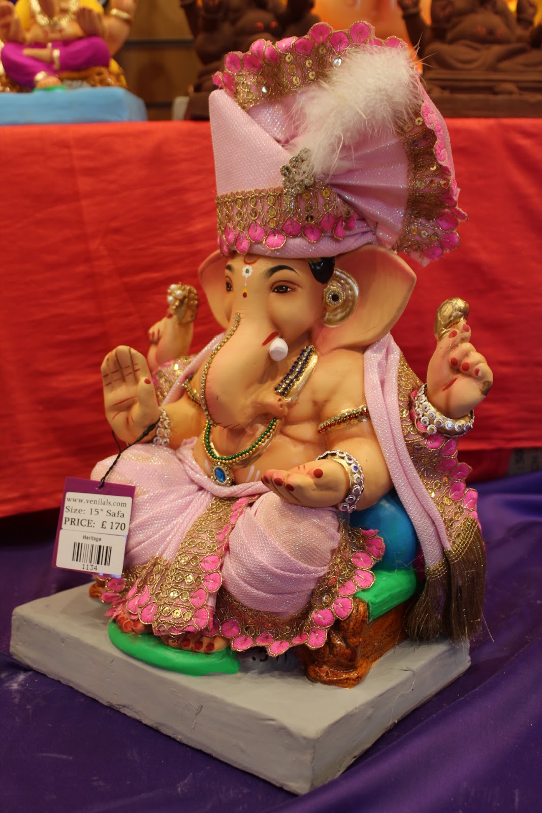 Eco-Friendly Ganesh Visarjan idol, Full Safa Set Pale Pink & Gold, side view