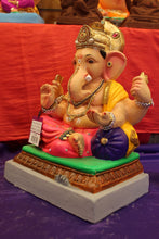 Load image into Gallery viewer, Eco-Friendly Ganesh Visarjan idol, Jewellery Style Gold Khes &amp; Pink Dhoti, side view