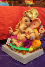 Load image into Gallery viewer, Eco-Friendly Ganesh Visarjan idol, Jewellery Style Magenta &amp; Gold, side view