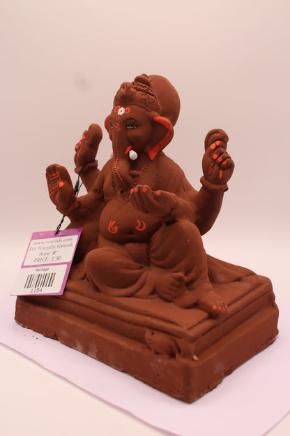 Eco-Friendly Ganesh Visarjan Idol – Natural Terracotta, Relaxed Pose, ~8 inch
