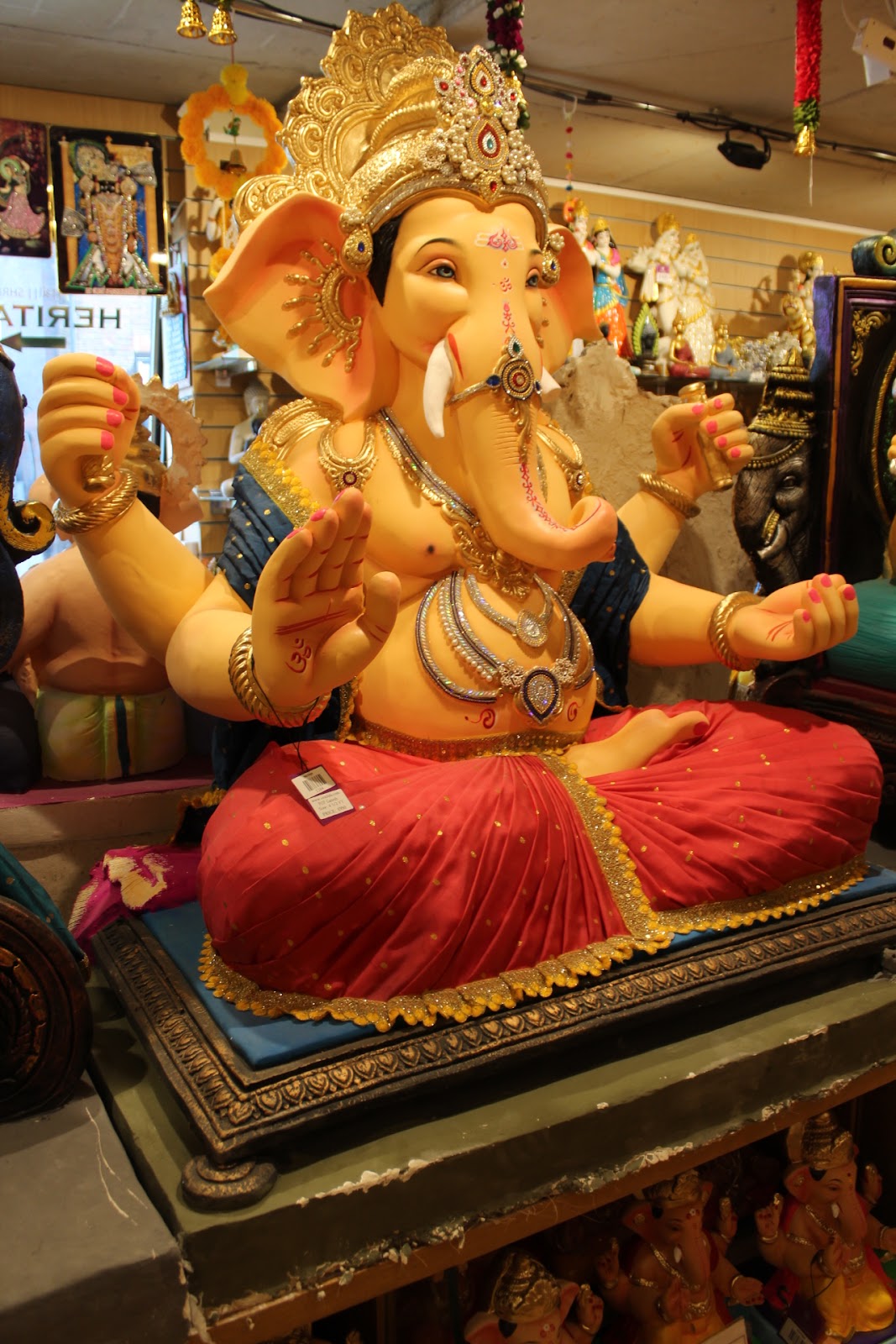 POP Ganesh Visarjan Idol – Red Zari Dhoti with Navy Uttariya, ~4.5ft