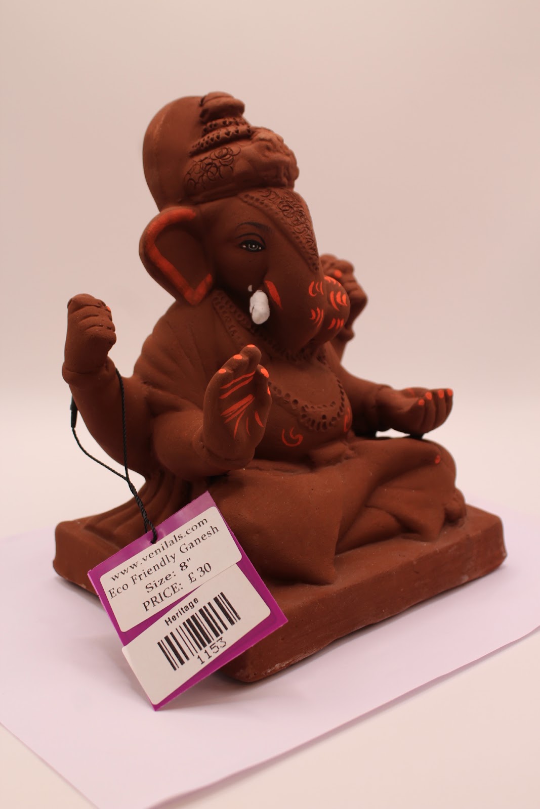 Eco-Friendly Ganesh Visarjan Idol – Natural Terracotta, Halo Crown, ~8 inch
