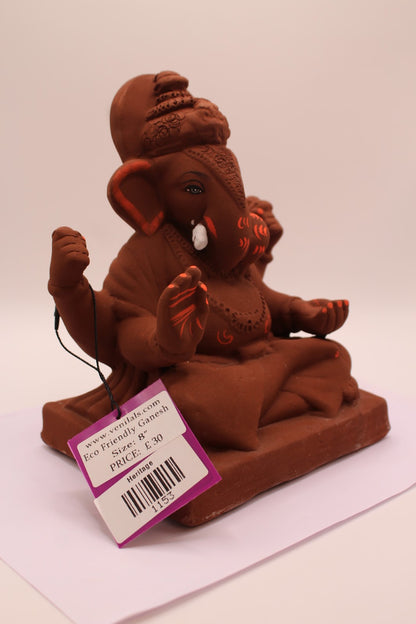 Eco-Friendly Ganesh Visarjan Idol – Natural Terracotta, Halo Crown, ~8 inch