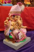 Load image into Gallery viewer, Eco-Friendly Ganesh Visarjan idol, Full Safa Set Pale Pink &amp; Gold, close-up