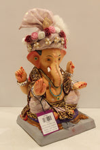 Load image into Gallery viewer, Eco-friendly clay Ganesh idol with blush pink rose safa, side view