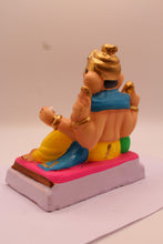 Load image into Gallery viewer, Eco-Friendly Ganesh Visarjan Idol – Blue Khes &amp; Yellow Dhoti, Pink Cushion, ~6 inch
