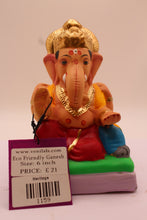 Load image into Gallery viewer, Eco-Friendly Ganesh Visarjan Idol – Yellow Khes &amp; Red Dhoti, Tall Crown, ~6 inch