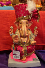 Load image into Gallery viewer, Eco-Friendly Ganesh Visarjan idol, Full Safa Set Hot Pink &amp; Gold, front view 2