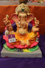 Load image into Gallery viewer, Eco-Friendly Ganesh Visarjan idol, Violet &amp; Gold Lotus Base, front view 2