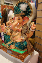 Load image into Gallery viewer, Eco-Friendly Ganesh Visarjan idol, Teal &amp; Maroon, side view