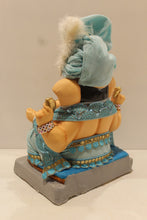 Load image into Gallery viewer, Eco-friendly clay Ganesh idol with sky blue safa and pearls, back view