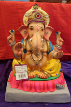 Load image into Gallery viewer, Eco-Friendly Ganesh Visarjan idol, Jewellery Style Blue Khes &amp; Yellow Dhoti, front view
