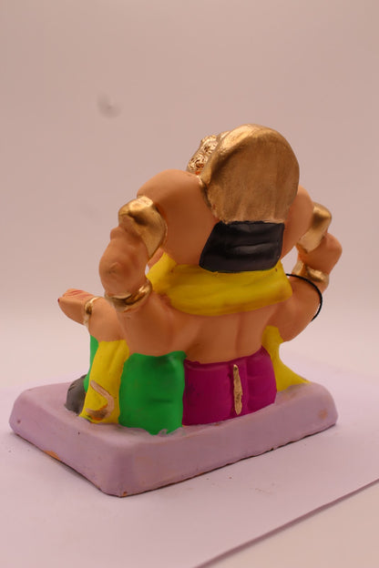 Eco-Friendly Ganesh Visarjan Idol – Yellow Khes & Magenta Dhoti, ~6 inch