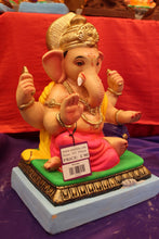 Load image into Gallery viewer, Eco-Friendly Ganesh Visarjan idol, Yellow Khes &amp; Pink Dhoti, close-up