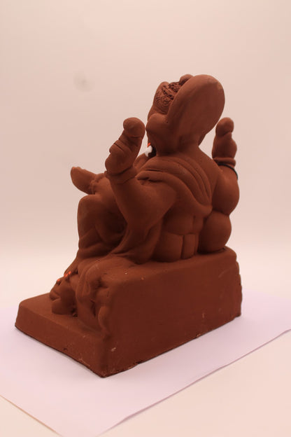 Eco-Friendly Ganesh Visarjan Idol – Natural Terracotta, Seated Throne, ~8 inch