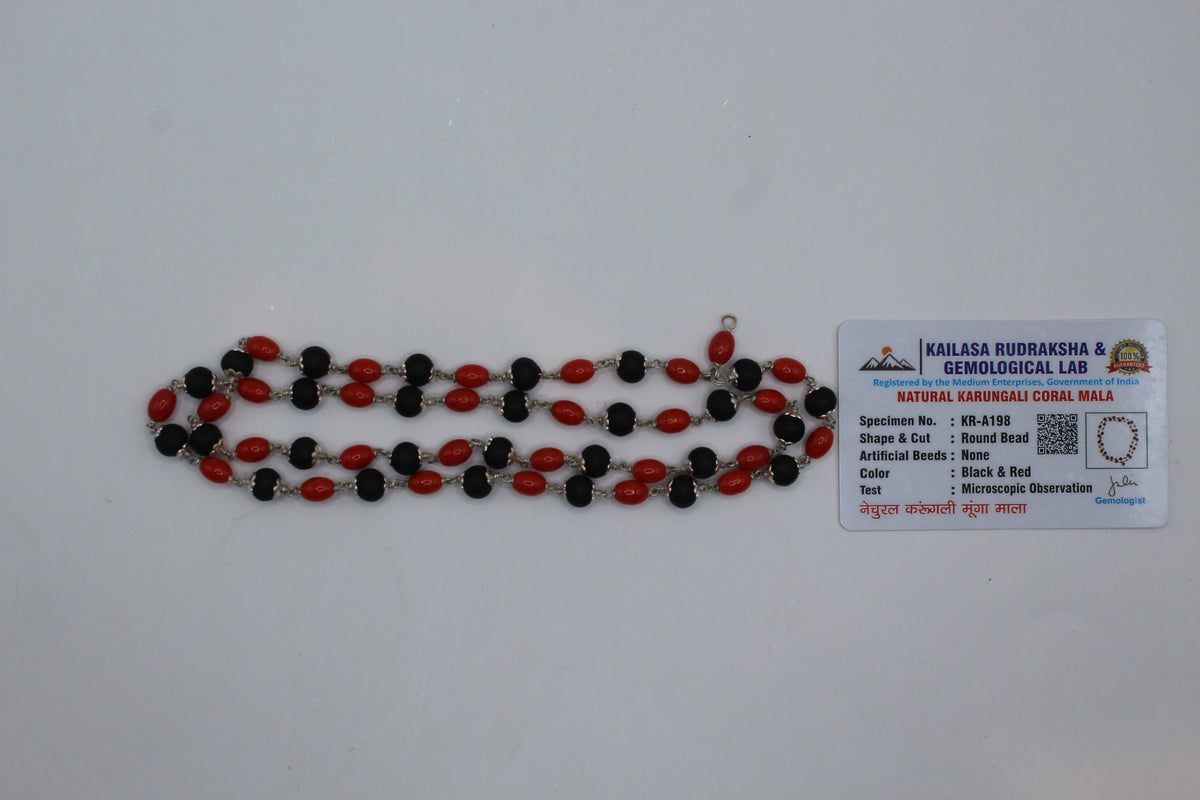 Karungali and coral mala, red and black, with certificate