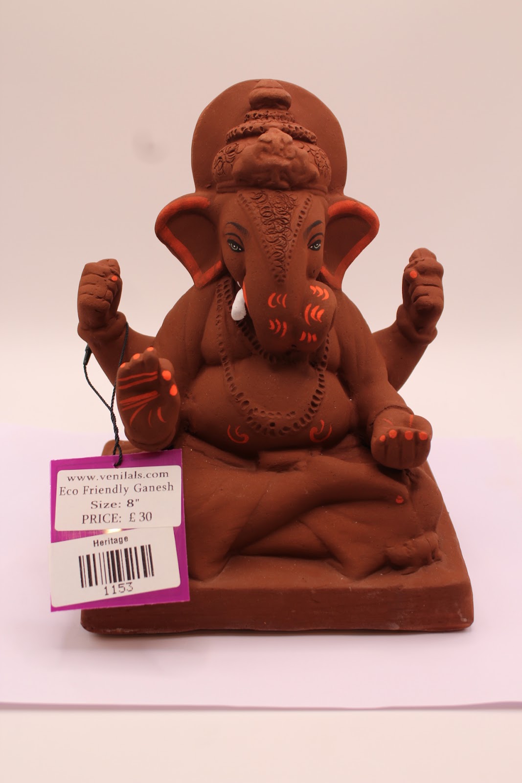 Eco-Friendly Ganesh Visarjan Idol – Natural Terracotta, Halo Crown, ~8 inch