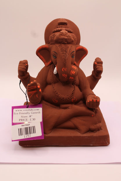 Eco-Friendly Ganesh Visarjan Idol – Natural Terracotta, Halo Crown, ~8 inch