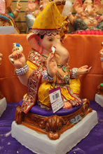 Load image into Gallery viewer, Eco-Friendly Ganesh Visarjan idol, Full Safa Set Golden Mustard &amp; Maroon, close-up