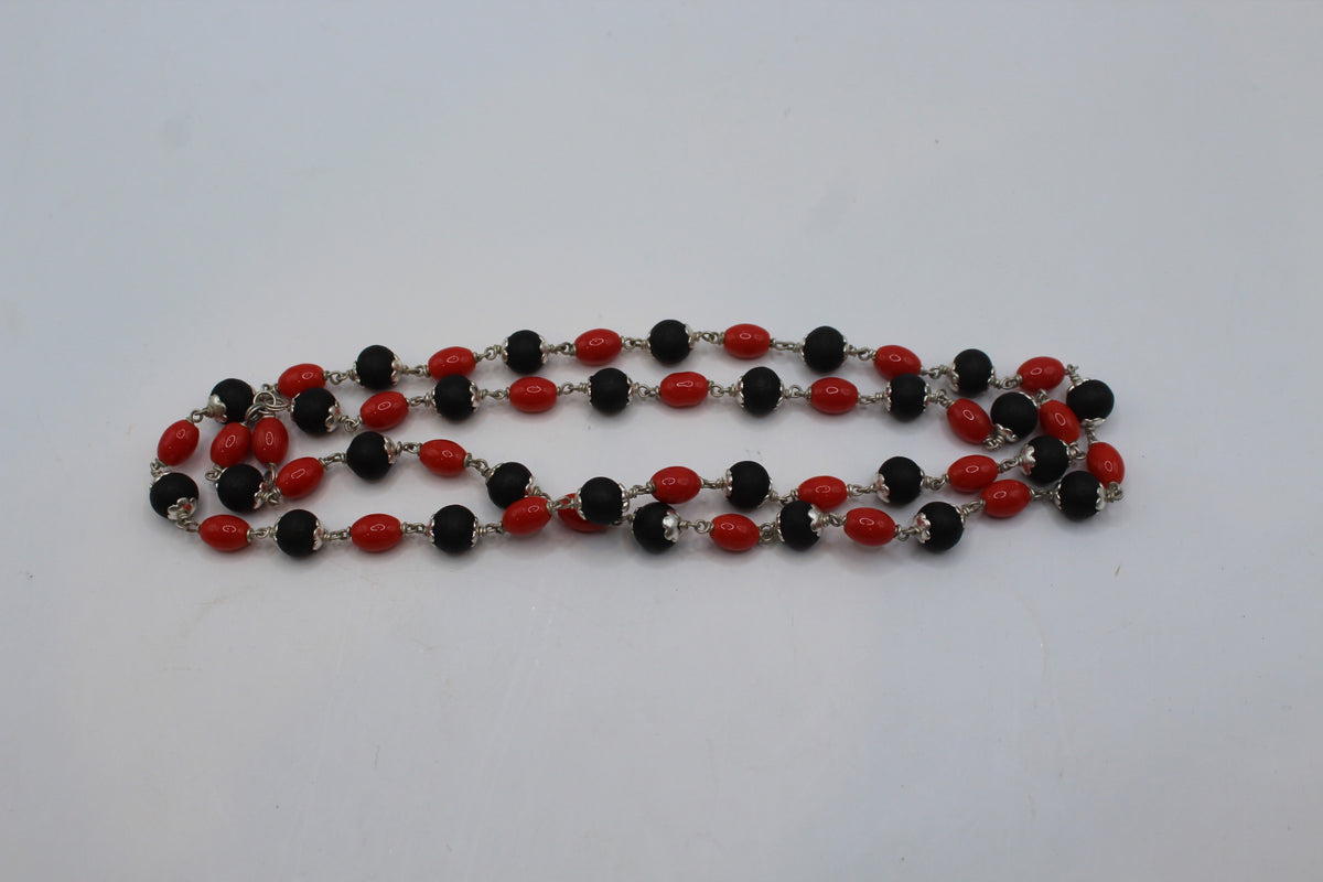 Karungali and coral mala, red and black, with certificate