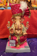 Load image into Gallery viewer, Eco-Friendly Ganesh Visarjan idol, Full Safa Set Hot Pink &amp; Gold, front view