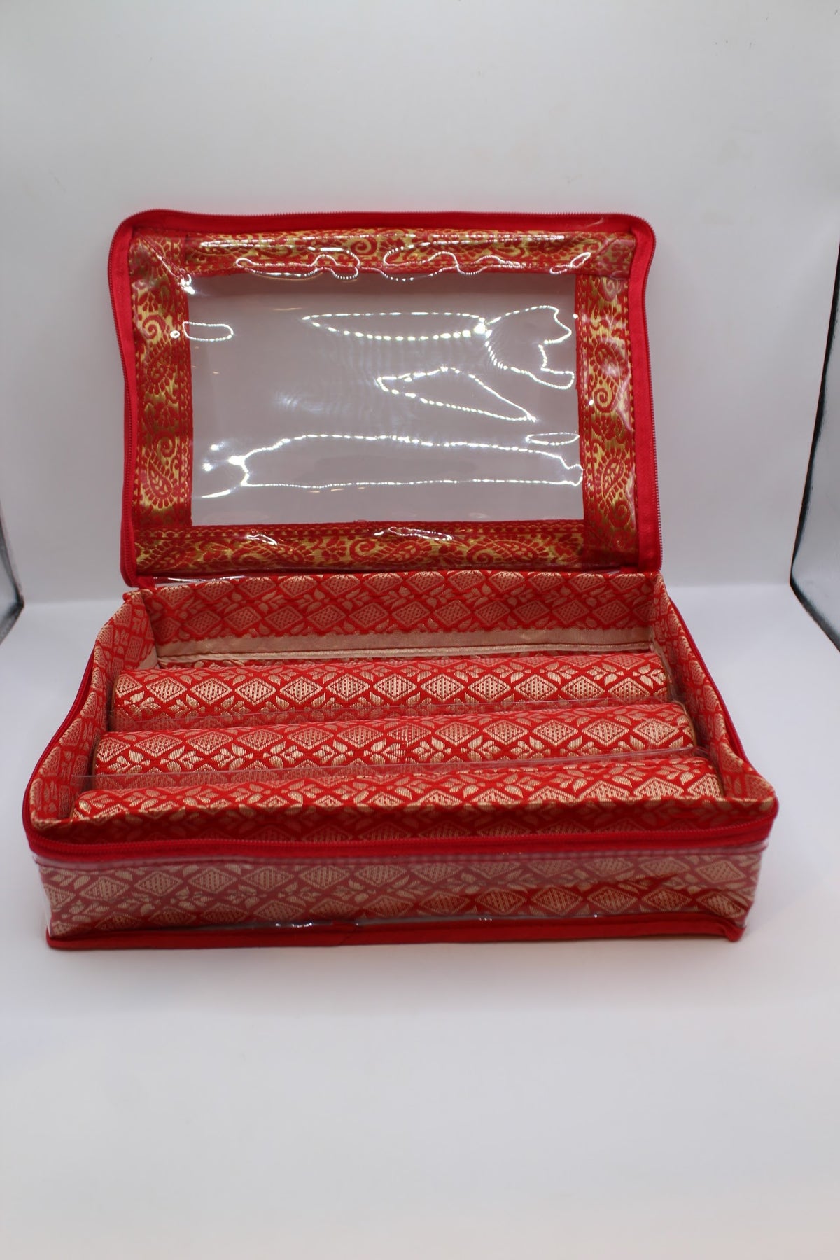 Red bangle box with 3 rolls