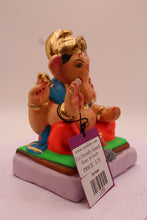 Load image into Gallery viewer, Eco-Friendly Ganesh Visarjan Idol – Blue Khes &amp; Red Dhoti, Green Mat, ~6 inch