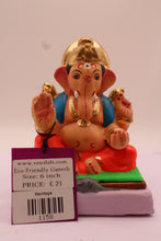 Load image into Gallery viewer, Eco-Friendly Ganesh Visarjan Idol – Blue Khes &amp; Red Dhoti, Green Mat, ~6 inch