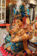 Load image into Gallery viewer, Eco-Friendly Ganesh Visarjan idol, Teal &amp; Gold, side view