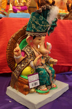 Load image into Gallery viewer, Eco-Friendly Ganesh Visarjan idol, Full Safa Set Teal &amp; Maroon, close-up
