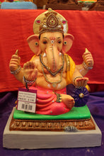 Load image into Gallery viewer, Eco-Friendly Ganesh Visarjan idol, Jewellery Style Gold Khes &amp; Pink Dhoti, front view