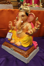 Load image into Gallery viewer, Eco-Friendly Ganesh Visarjan idol, Yellow &amp; Pink Blue Gem Crown, side view
