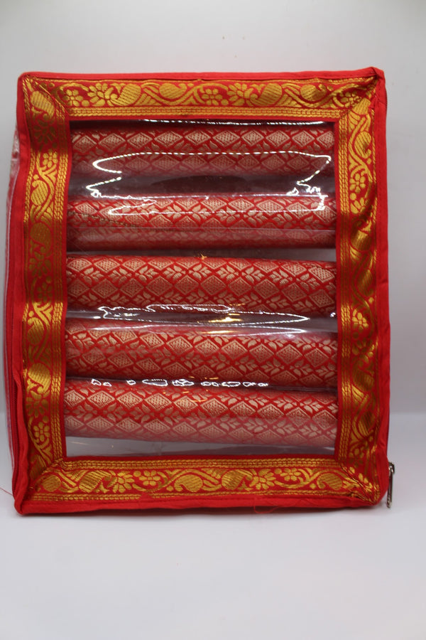 Bangle Box with 5 Rolls – Red | Bangle Storage Pouch – Shri Venilals