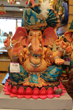 Load image into Gallery viewer, Eco-Friendly Ganesh Visarjan idol, Teal &amp; Gold, front view