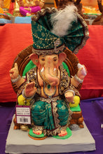 Load image into Gallery viewer, Eco-Friendly Ganesh Visarjan idol, Full Safa Set Teal &amp; Maroon, front view