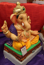 Load image into Gallery viewer, Eco-Friendly Ganesh Visarjan idol, Violet &amp; Gold, close-up