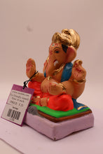 Load image into Gallery viewer, Eco-Friendly Ganesh Visarjan Idol – Blue Khes &amp; Red Dhoti, Green Mat, ~6 inch