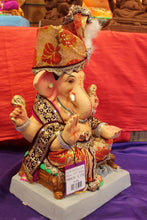 Load image into Gallery viewer, Eco-Friendly Ganesh Visarjan idol, Full Safa Set Maroon &amp; Gold, close-up