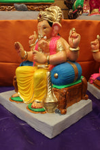 Load image into Gallery viewer, Eco-Friendly Ganesh Visarjan idol, Yellow &amp; Pink Drum Base, side view