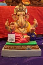 Load image into Gallery viewer, Eco-Friendly Ganesh Visarjan idol, Jewellery Style Gold Khes &amp; Pink Dhoti, front view 2