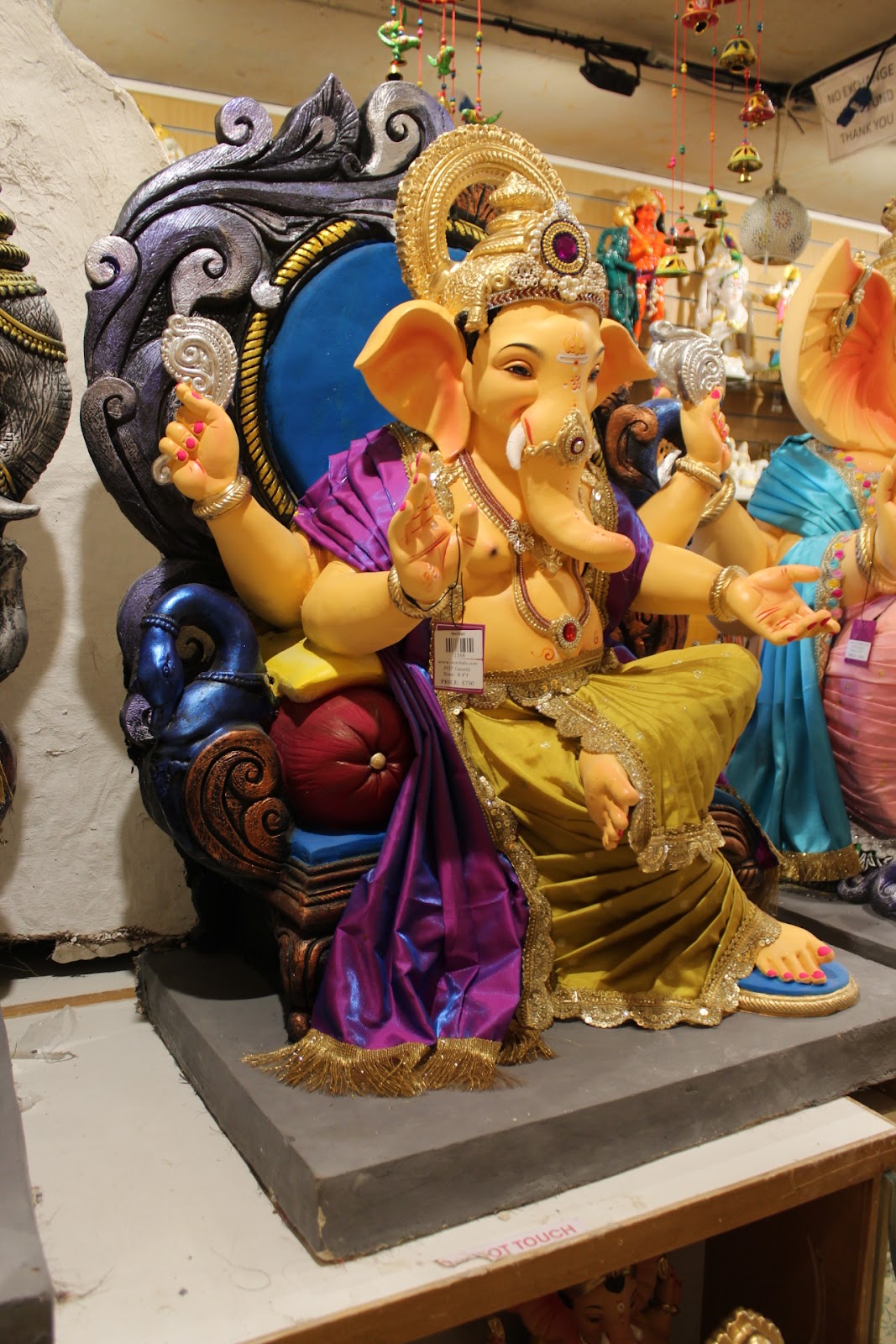 POP Ganesh Visarjan Idol – Olive Gold Dhoti with Purple Uttariya, ~3ft