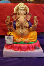 Load image into Gallery viewer, Eco-Friendly Ganesh Visarjan idol, Purple Khes &amp; Gold Dhoti, front view 2