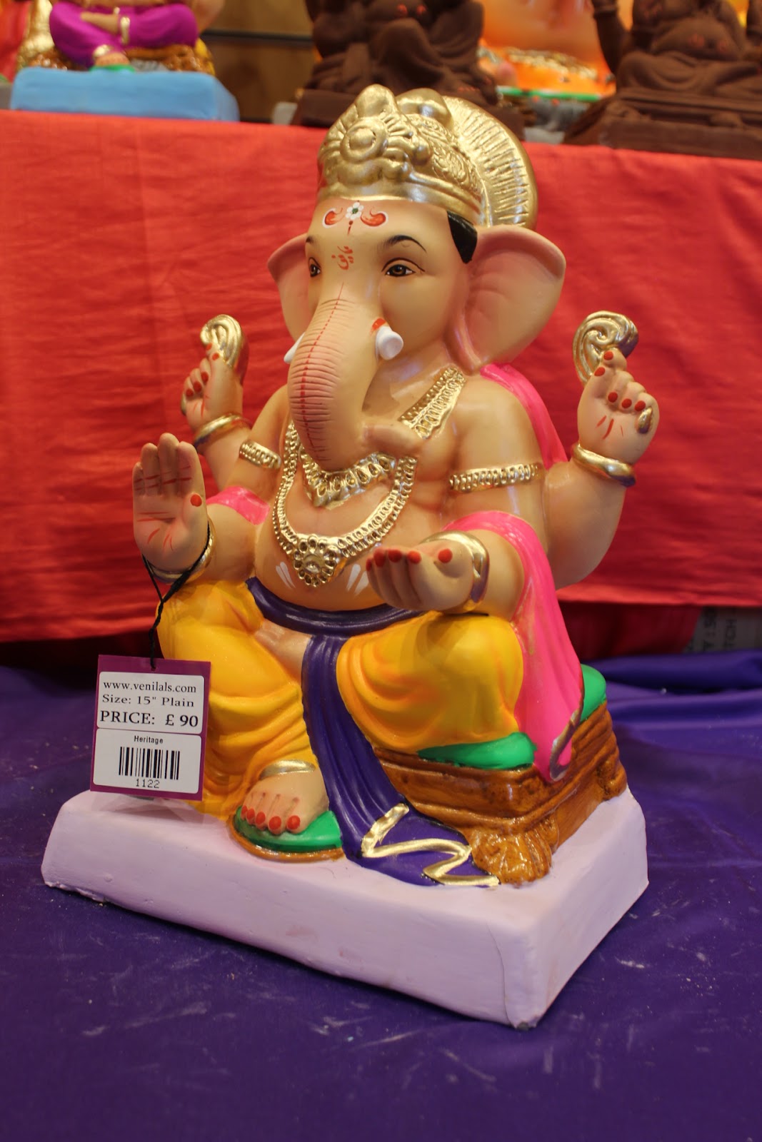 Eco-Friendly Ganesh Visarjan idol, Pink Khes & Gold Dhoti, side view