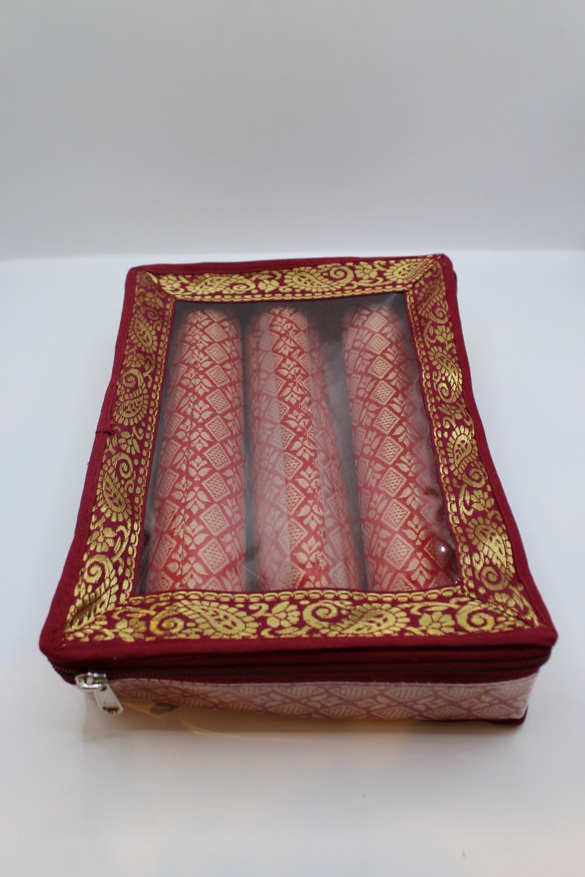 Maroon bangle box with 3 rolls