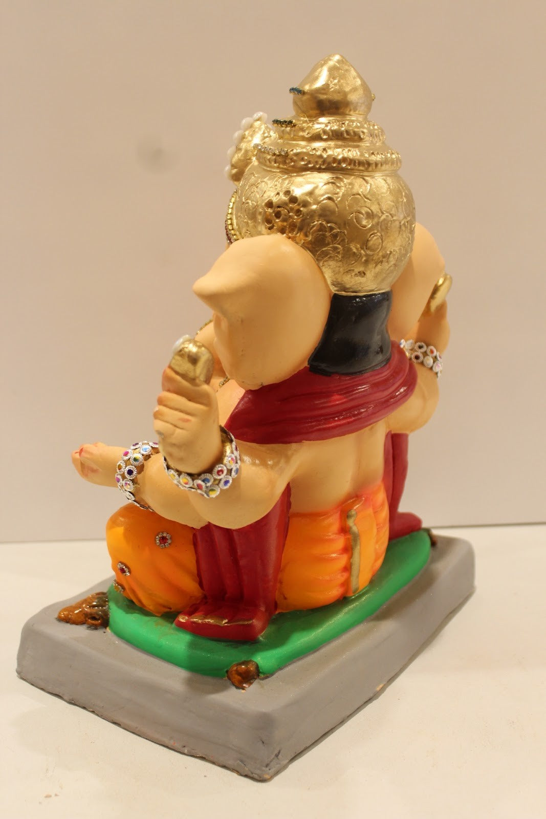 Eco-Friendly Ganesh Idol – Jewellery Style, Pearl & Teal Crown, ~12 inch, Clay
