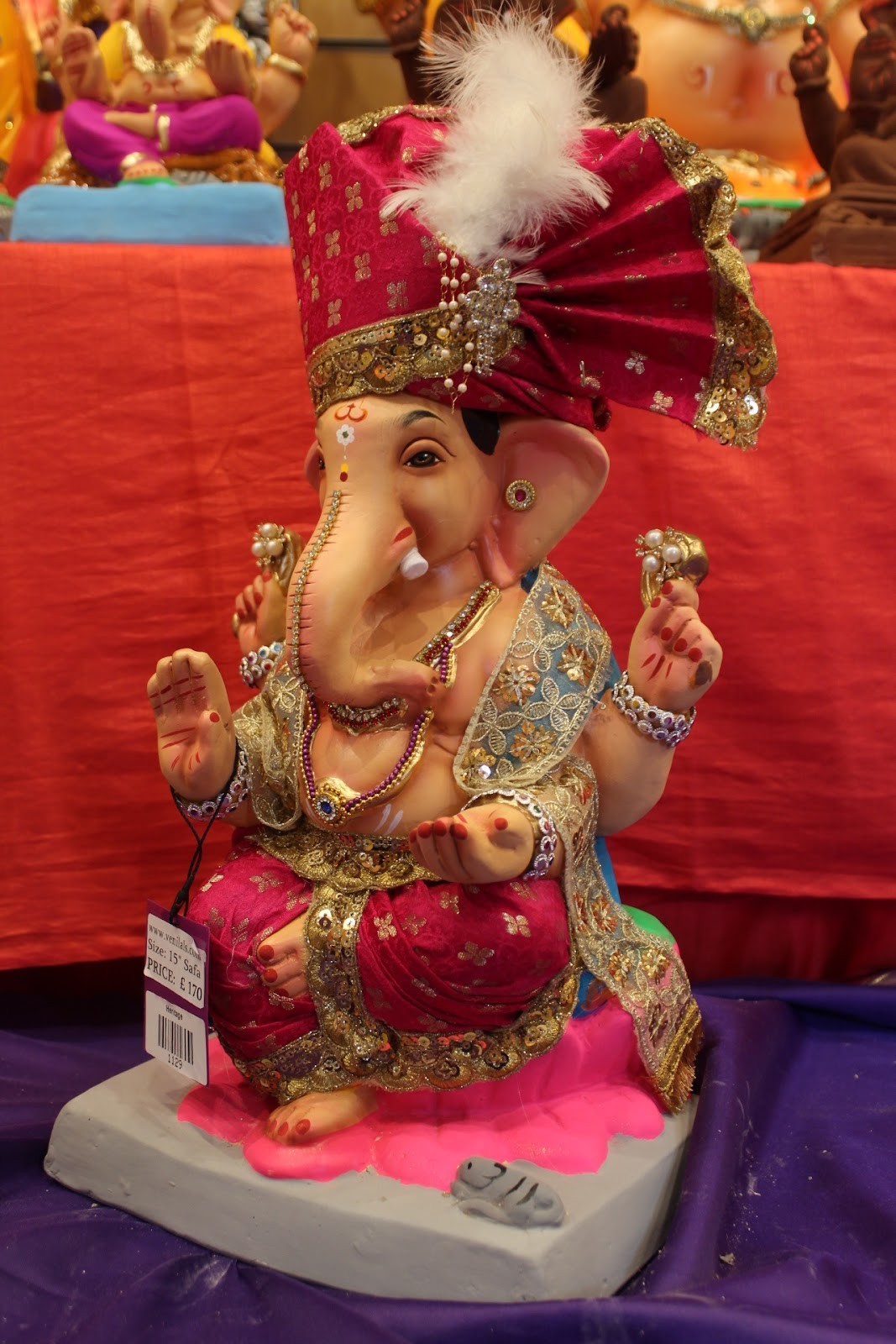 Eco-Friendly Ganesh Idol – Full Safa Set, Hot Pink & Gold, ~15 inch, Clay