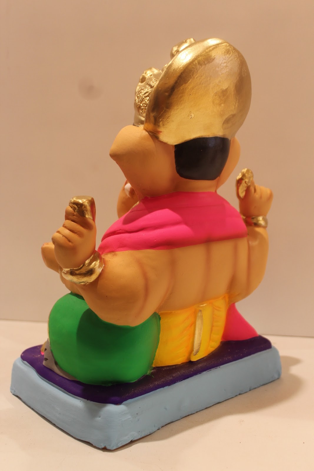 Eco-Friendly Ganesh Visarjan Idol – Pink Khes & Yellow Dhoti, ~12 inch, Clay