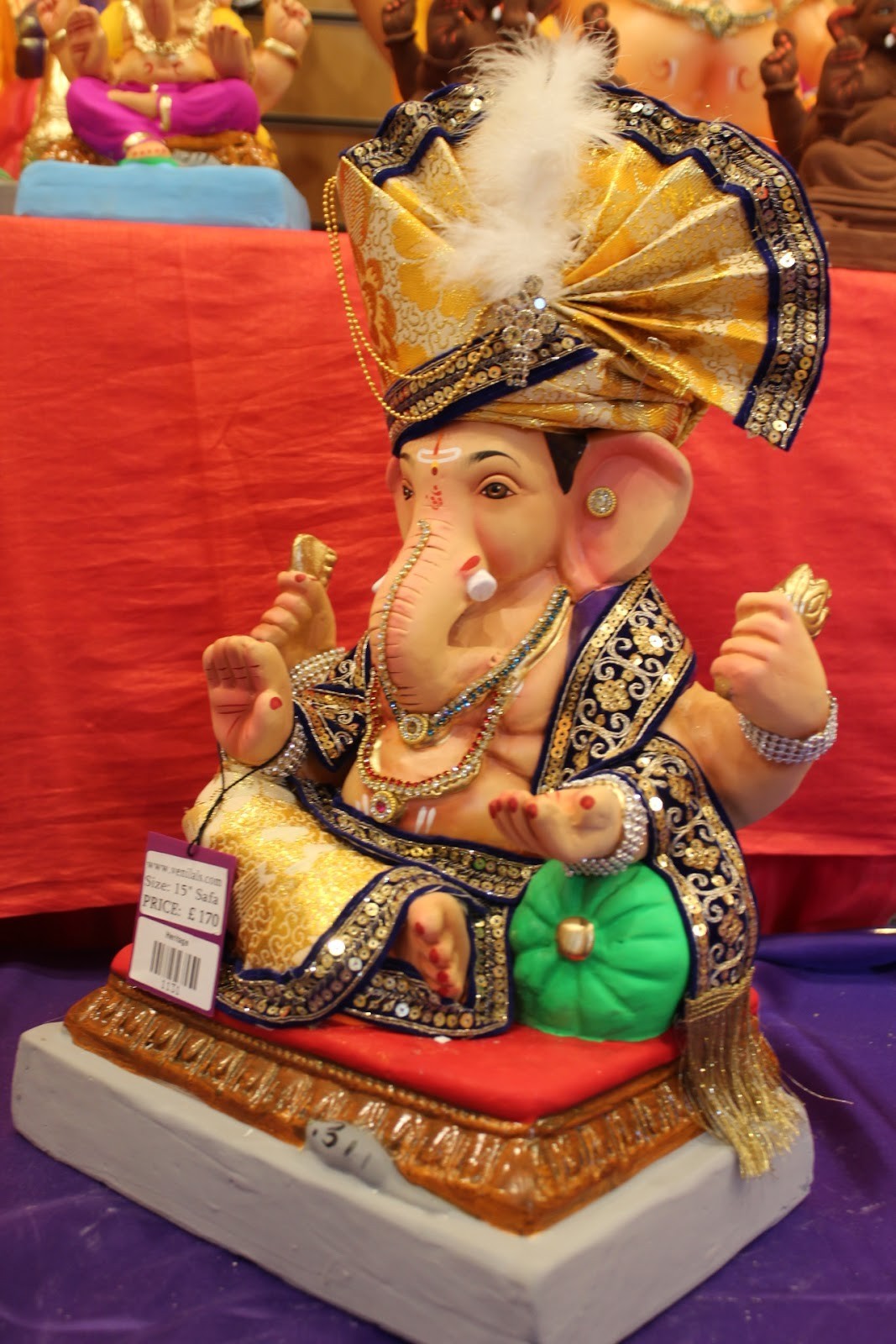 Eco-Friendly Ganesh Idol – Full Safa Set, Navy Blue & Gold, ~15 inch, Clay