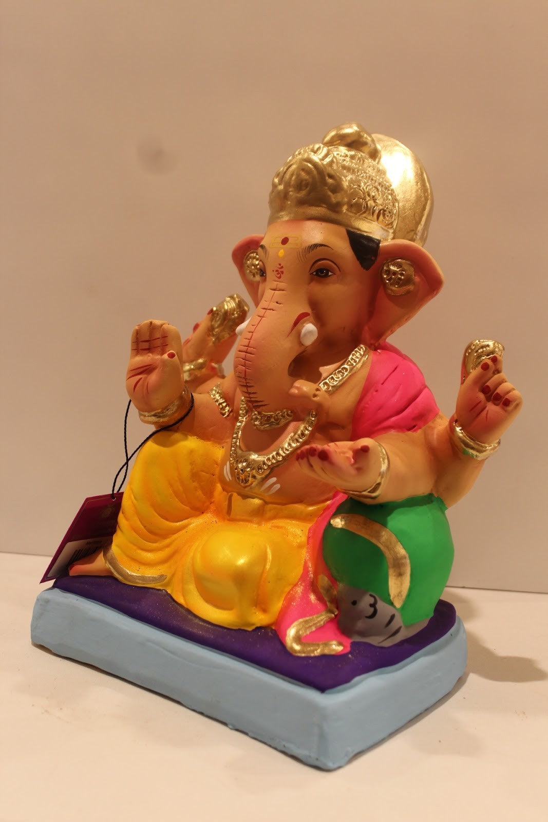 Eco-Friendly Ganesh Visarjan Idol – Pink Khes & Yellow Dhoti, ~12 inch, Clay